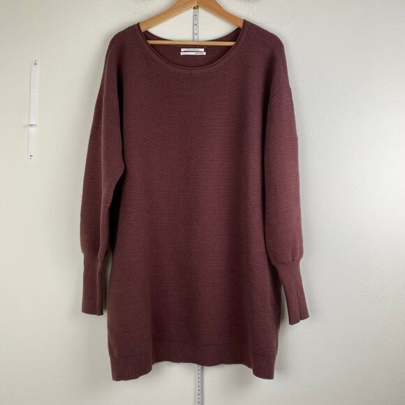 by Anthropologie Ribbed Knit Sweater Dress Size Large Pecan Brown Long Sleeve - Picture 3 of 10